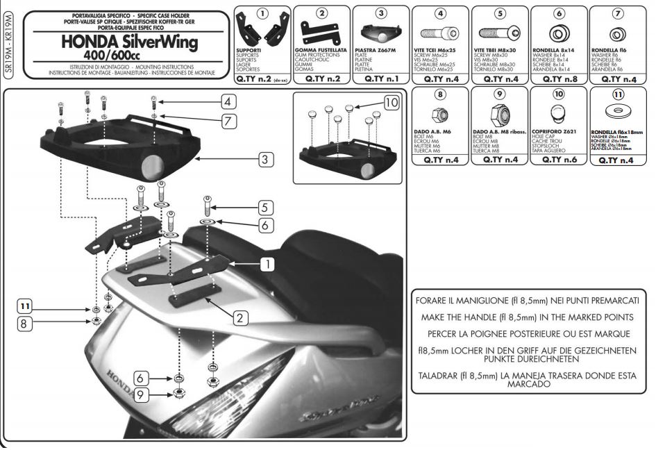 GIVI SR19M HONDA SILVERWING - ABS 400-600 (01-09) - SW-T 400-600 (09-17) ARKA ÇANTA TAŞIYICI
