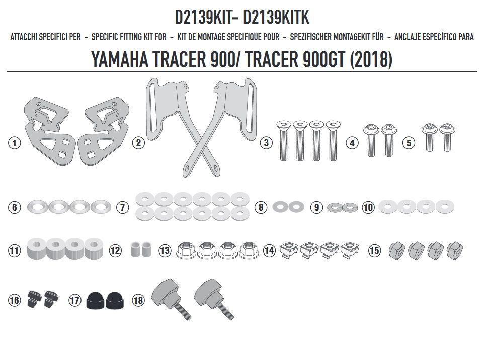 Yamaha Tracer 900 / Tracer 900 GT (18>19) Ön Cam Siperlik Bağlantı Kiti  Givi D2139Kit 