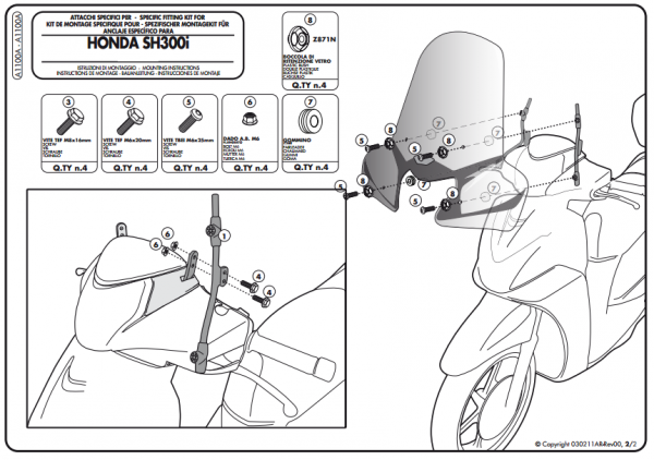 GIVI A1100A HONDA SH 300İ (11-14) RÜZGAR SİPERLİK BAĞLANTISI