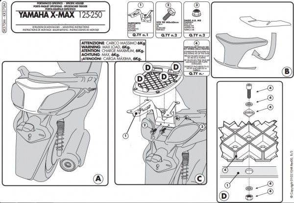 GIVI SR370M YAMAHA X-MAX 125-250 (10-13) ARKA ÇANTA TAŞIYICI