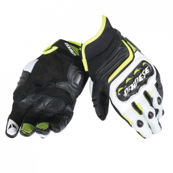 Dainese Carbon D1 Short Deri Eldiven Black White Fluo Yellow