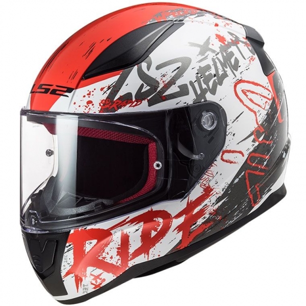 LS2 Rapid Naughty Kapalı Kask (Mat Beyaz-Kırmızı)