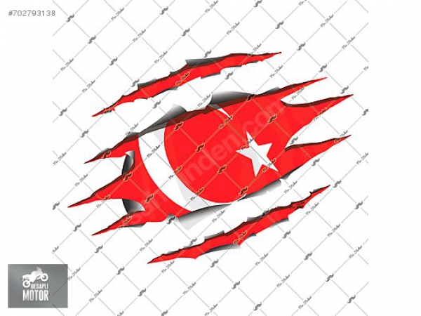 Mr.Sticker RFHLM66 Reflektif - Açılmış Metal İçinden Gözüken Türk Bayrağı Sticker